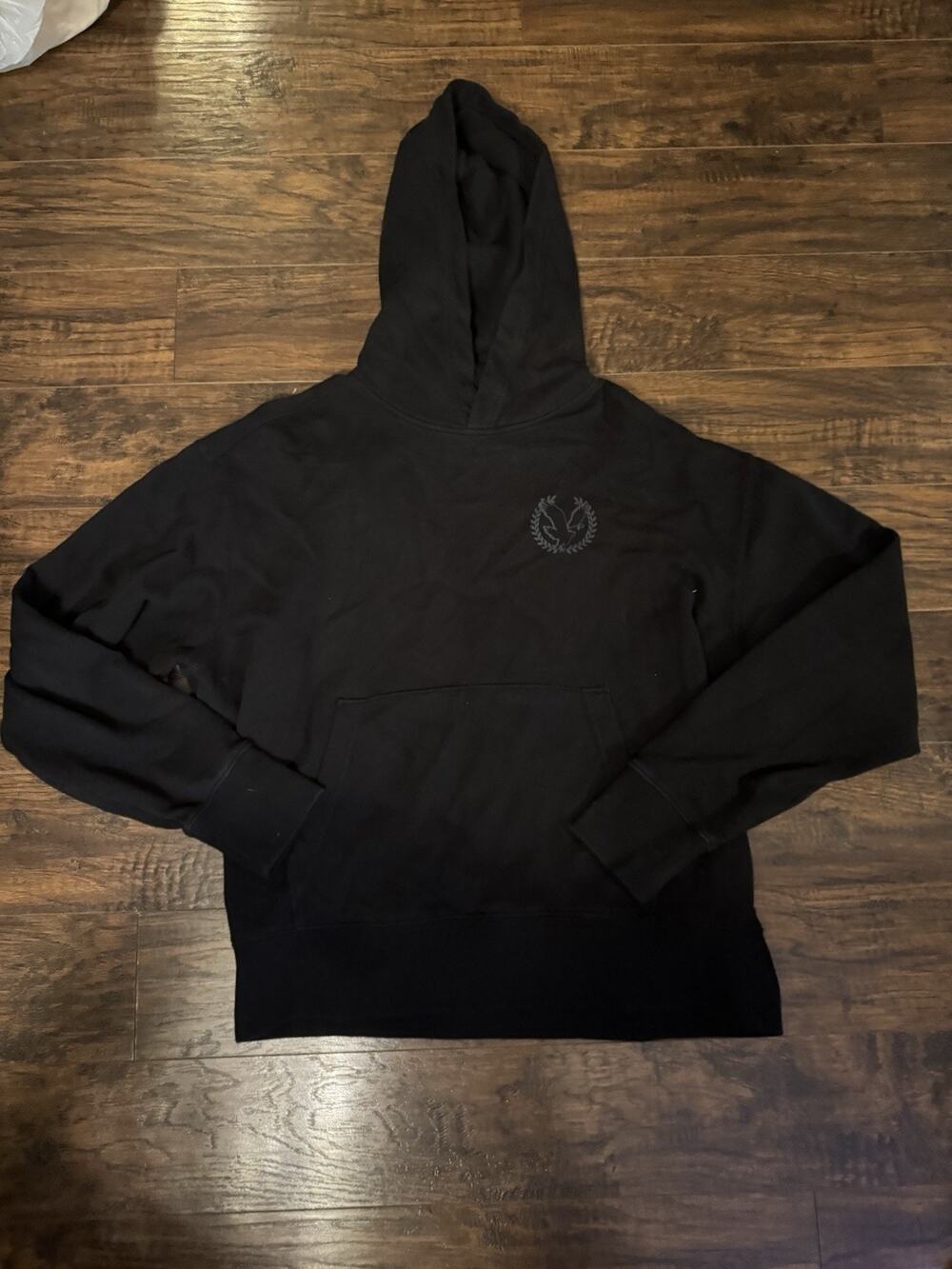 American Eagle Outfitters Hoodie Mens M Black Relaxed Fit Fleece Logo Pullover